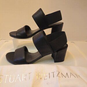 Stuart Weitzman Accesschorus Heeled Sandals Strap Stretc Black Size 6B/36